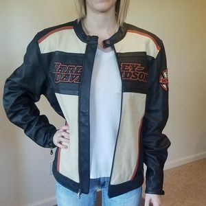Harley-Davidson Black & Cream Leather Motorcycle Jacket
